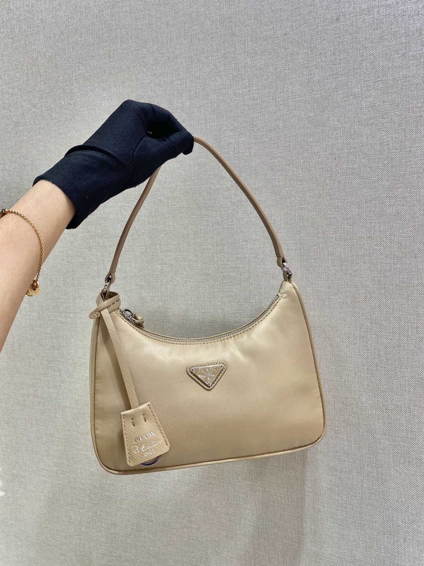 Prada Mini Re Edition 2005 Re Nylon And Saffiano Bag Desert Beige 1NE204